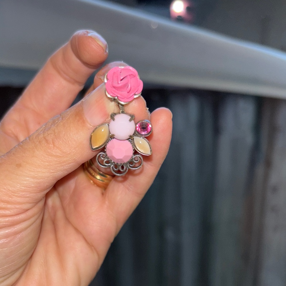 Earrings Rose bee Pink Orange Floral sliver Flowers vintage style Jewelry boho